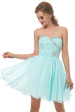 Unique A Line Strapless Knee Length Blue Chiffon Homecoming Dress Beading Prom Dress WH16670