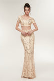 Elegant 2 Pieces Mermaid Short Sleeve Beading Prom Dress WH17641