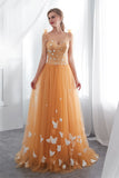 Gorgeous A Line Sleeveless Appliques Lace Sweep Train Prom Dress With Butterflies WH22659