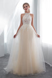 A Line Lace Halter Sleeveless Court Train Wedding Dress With Flowers WH24656