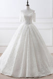 Ball Gown Off The Shoulder Half Sleeve Lace Court Train Wedding Dress WH28410