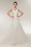 Sheath V-Neck Ivory Tulle Court Train Wedding Dress With Sequins WH30632