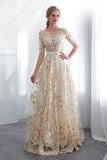 Gorgeous A Line Half Sleeves Appliques Prom Dress With Flower WH30660