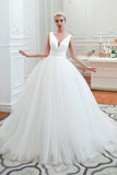 Ball Gown Deep V-Neck Sleeveless Tulle Court Train Wedding Dresses WH31354