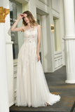 A Line One Shoulder Sleeveless Appliques Tulle Wedding Dress WH33393