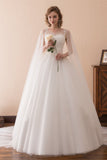 Gorgeous Ball Gown Ivory Lace Floor Length Wedding Dress With Dress Shawl WH35607