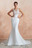 Sexy Mermaid Sleeveless Appliques Chiffon Court Train Wedding Dresses WH36373