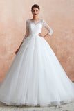 Ball Gown 3/4 Sleeve Appliques Organza Cathedral Train Wedding Dress WH37365