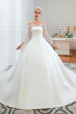 Ball Gown Strapless Long Sleeves Satin Cathedral Train Wedding Dresses WH39352