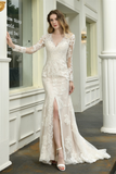 Mermaid V-Neck Long Sleeve Lace Split Prom Wedding Dress WH47394