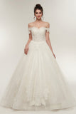 Ball Gown Off the Shoulder Appliques Ivory Lace Wedding Dress WH50638