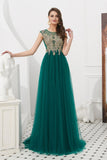 Vintage A Line Sleeveless Appliques Beading Tulle Sweep Train Prom Dress With Dress Shawl WH59324