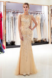 Gorgeous Mermaid Sleeveless Sequins Beading Tulle Sweep Train Prom Dress Party Dress WH74685