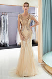 Mermaid Sleeveless Sequins Tulle Sweep Train Prom Dress Party Dress WH84702