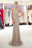 Gorgeous Mermaid Halter Sleeveless Beading Sweep Train Prom Dress Party Dress WH90684