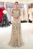 A Line 3/4 Sleeve Beading Sweep Train Prom Dress Party Dress WH96683