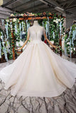 Ball Gown Ivory High Neck Beads Lace Appliques Wedding Dresses, Bridal Dresses PW770