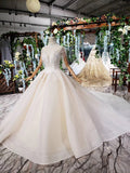 Ball Gown Ivory High Neck Beads Lace Appliques Wedding Dresses Bridal Dresses PW770