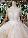 Ball Gown Ivory High Neck Beads Lace Appliques Wedding Dresses Bridal Dresses PW770