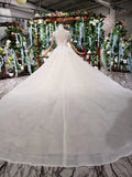 Ball Gown Ivory High Neck Beads Lace Appliques Wedding Dresses Bridal Dresses PW770