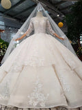 Princess Scoop Two Layers Ball Gown Wedding Dresses 3/4 Sleeves Wedding Gowns PW771