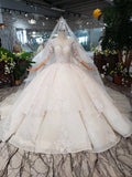 Princess Scoop Two Layers Ball Gown Wedding Dresses 3/4 Sleeves Wedding Gowns PW771