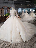 Princess Scoop Two Layers Ball Gown Wedding Dresses 3/4 Sleeves Wedding Gowns PW771