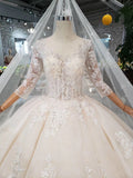 Princess Scoop Two Layers Ball Gown Wedding Dresses 3/4 Sleeves Wedding Gowns PW771