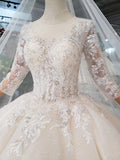 Princess Scoop Two Layers Ball Gown Wedding Dresses 3/4 Sleeves Wedding Gowns PW771