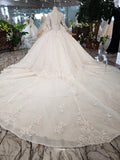 Princess Scoop Two Layers Ball Gown Wedding Dresses 3/4 Sleeves Wedding Gowns PW771