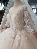 Princess Scoop Two Layers Ball Gown Wedding Dresses 3/4 Sleeves Wedding Gowns PW771