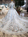 Stunning Light Blue Long Sleeve Wedding Dresses High Neck Quinceanera Dresses PW772