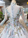 Stunning Light Blue Long Sleeve Wedding Dresses High Neck Quinceanera Dresses PW772