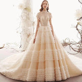 Elegant High Neck Ball Gown Wedding Dresses Short Sleeve Quinceanera Dresses PW773