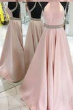 Pink Backless Beaded Prom Dresses Halter Prom Dresses Custom Made Evening Dresses