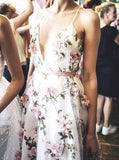 A-line Sleeveless Floral Long Prom Dress