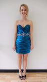 Royal Blue Mermaid Sexy Satin Short Strapless Homecoming Dress