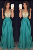 Sexy Crew Neck Chiffon Tulle Beads Top Long Prom Dress