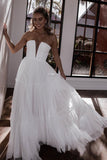 Cute A-line Strapless White Tulle Tutu Wedding Dress N113