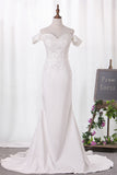 Elegant Mermaid Off the Shoulder Sweetheart Lace Appliques Satin Wedding Dresses uk PH816