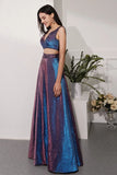 Two Pieces V-Neck Straps Floor Length Prom Dress P1201