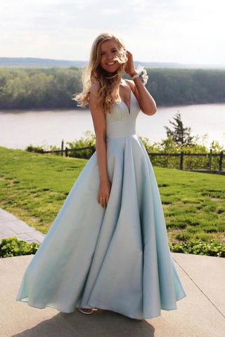 Simple A Line Cheap Spaghetti Straps Satin Prom Dresses, Long Party Dresses P1537