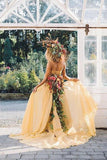 Chic Two Pieces Yellow Long Country Wedding Dresses With Lace Prom Dresses P1409