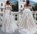 Princess A Line Off the Shoulder Sweetheart Beach Wedding Dress with Appliques W1236