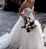 Charming Ball Gown Sweetheart Strapless 3D Flowers Tulle Off White Wedding Dress W1125