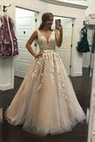 Fashion Ball Gown V-Neck Prom Dress with Appliques and Beads Prom Dress P1426