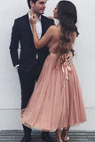 A Line V-Neck Tulle Tea Length Short Prom Dress Evening Dress P1509