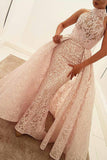 Mermaid High Neck Court Train Detachable Light Pink Lace Quinceanera Dress Prom Dresses uk