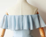 Off the Shoulder Light Blue Chiffon Short Homecoming Dress