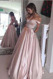 Pearl Pink A Line Off the Shoulder Sweetheart Pockets Long Prom Dress